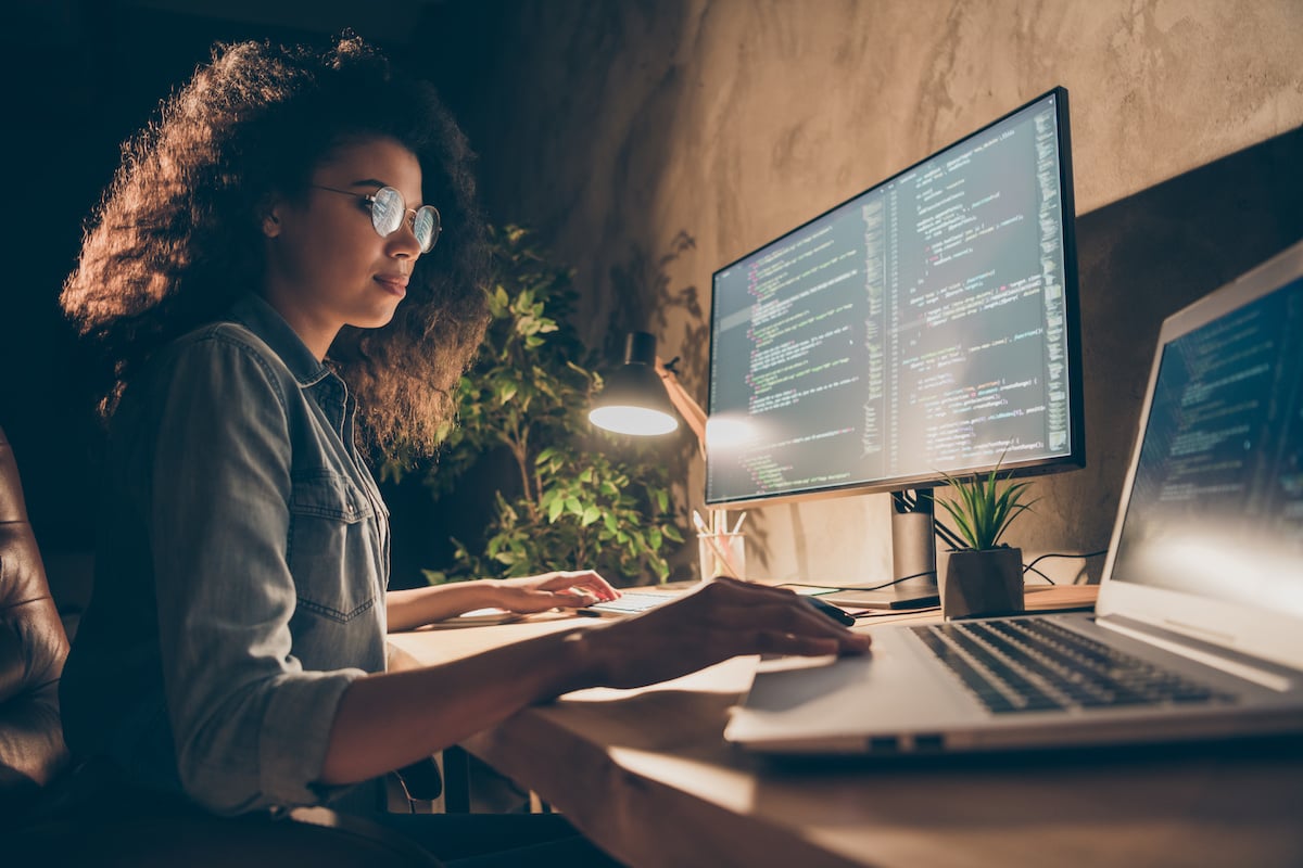 Woman working on laptop computer